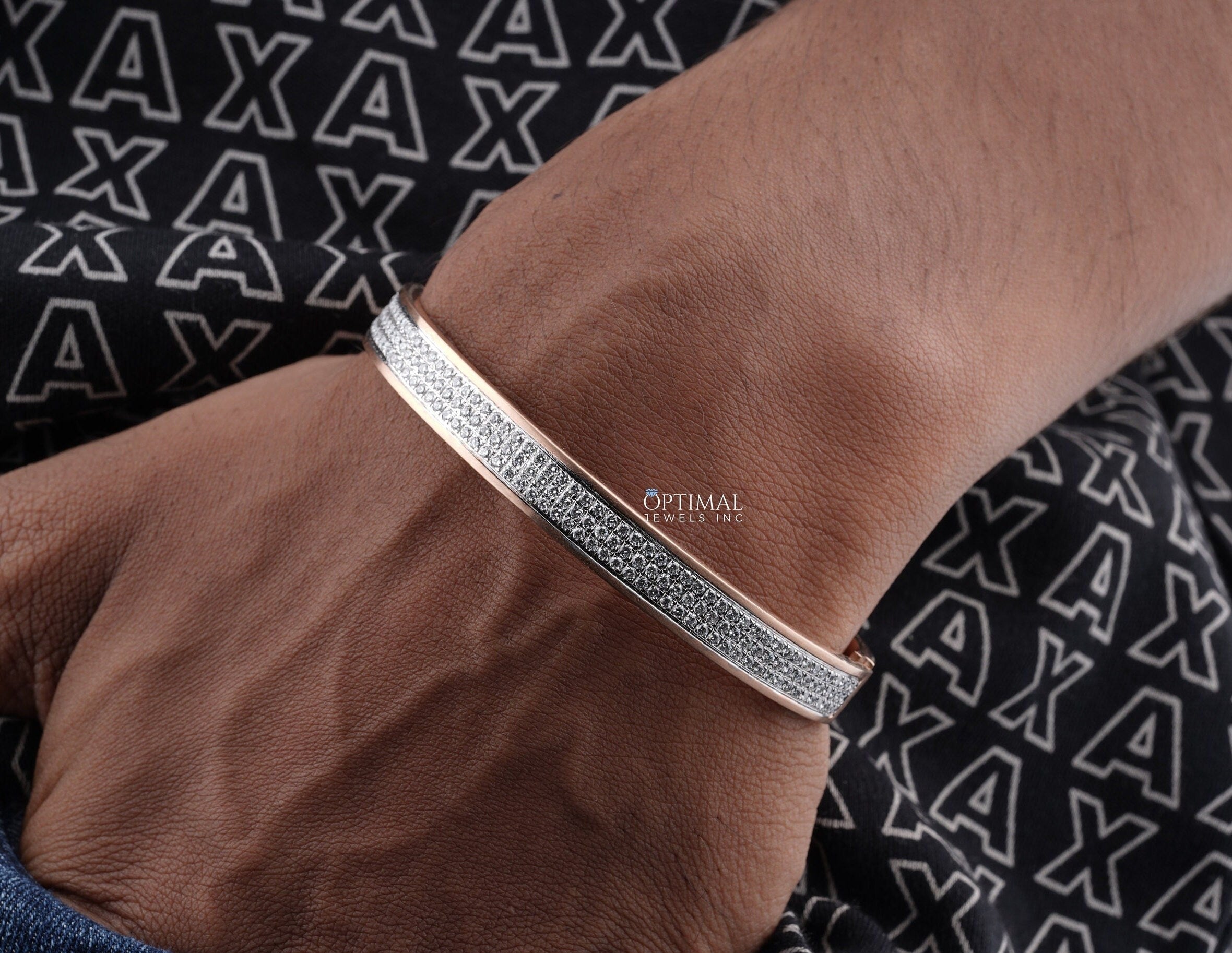 Stunning rose gold bracelet featuring 3.25 CTW round cut lab-grown diamonds, elegantly designed for men.