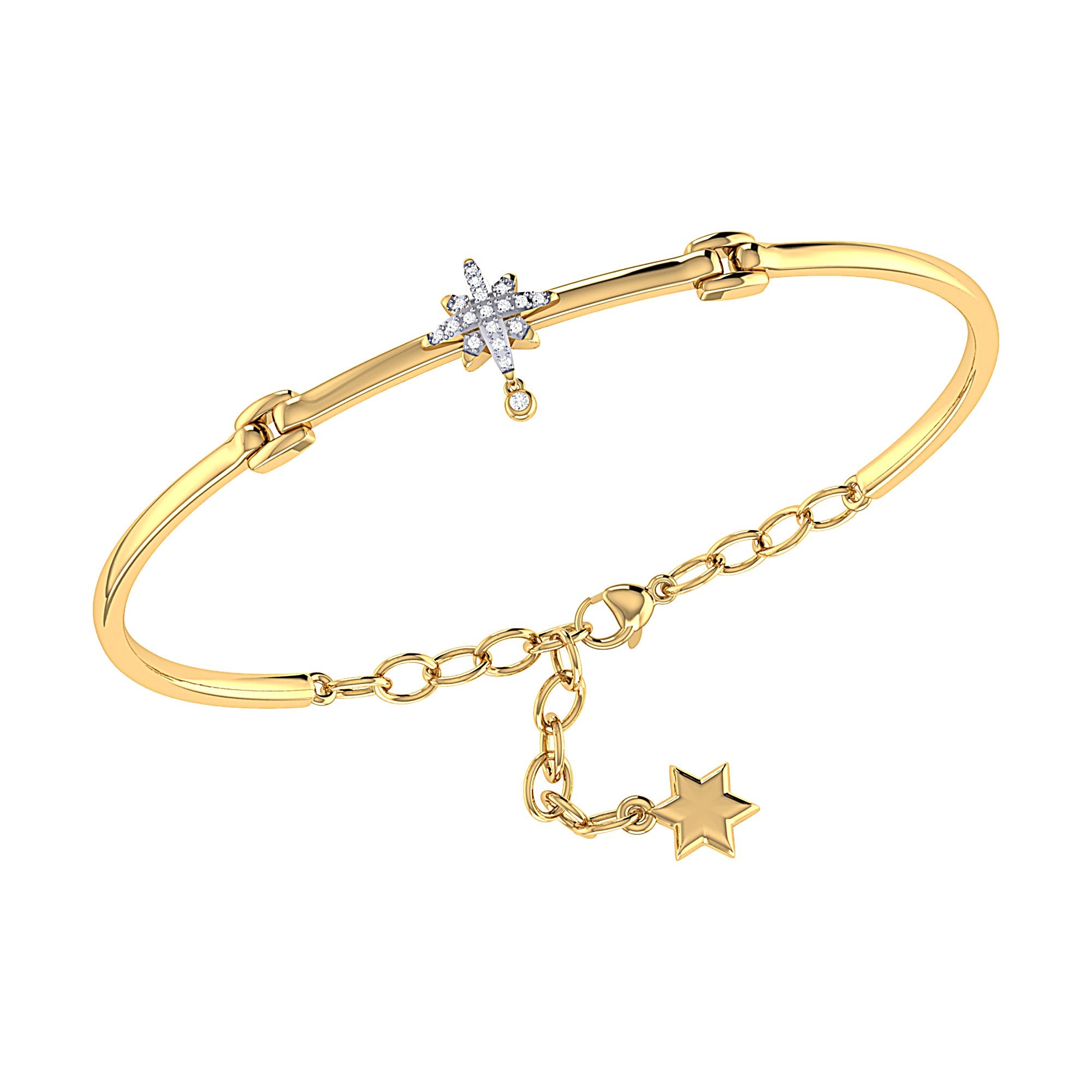 Supernova Bezel Drop Diamond Bangle in 14K Yellow Gold Vermeil, featuring genuine diamonds and an adjustable clasp.