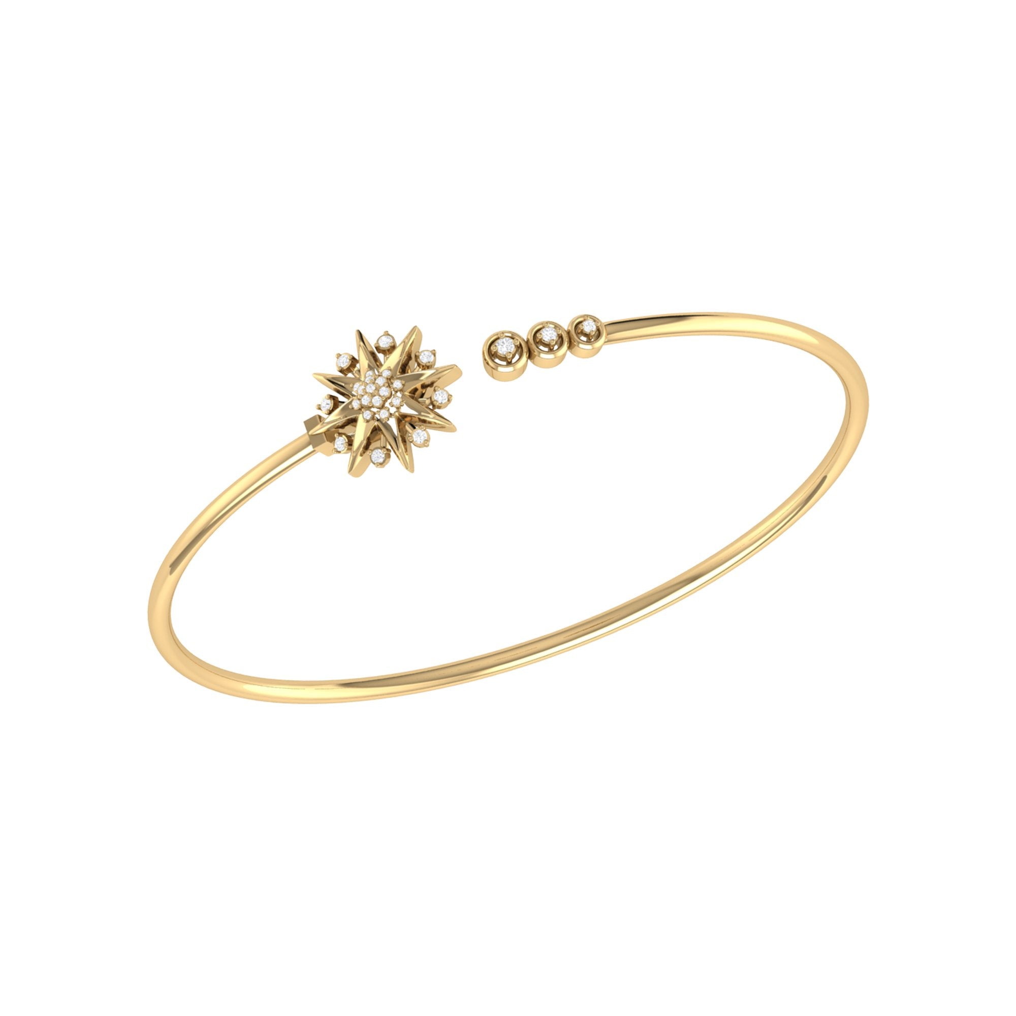 Supernova Star Adjustable Diamond Cuff in 14K Yellow Gold Vermeil featuring genuine diamonds and elegant design.