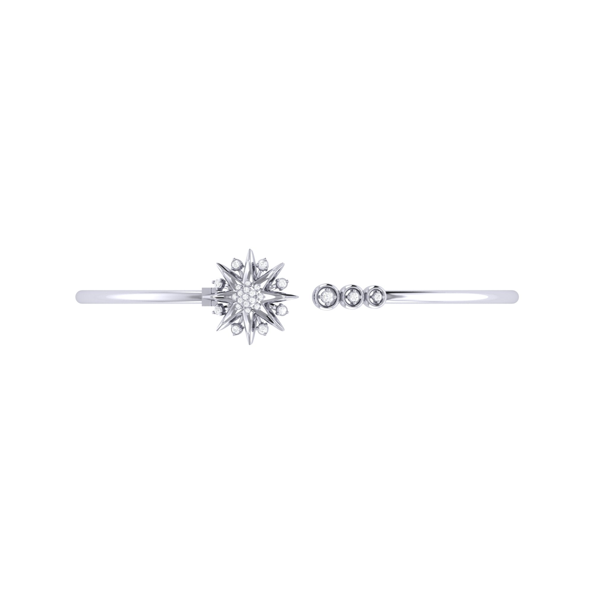 Supernova Star Adjustable Diamond Cuff in Sterling Silver featuring genuine diamonds, showcasing its elegant design and adjustable feature.