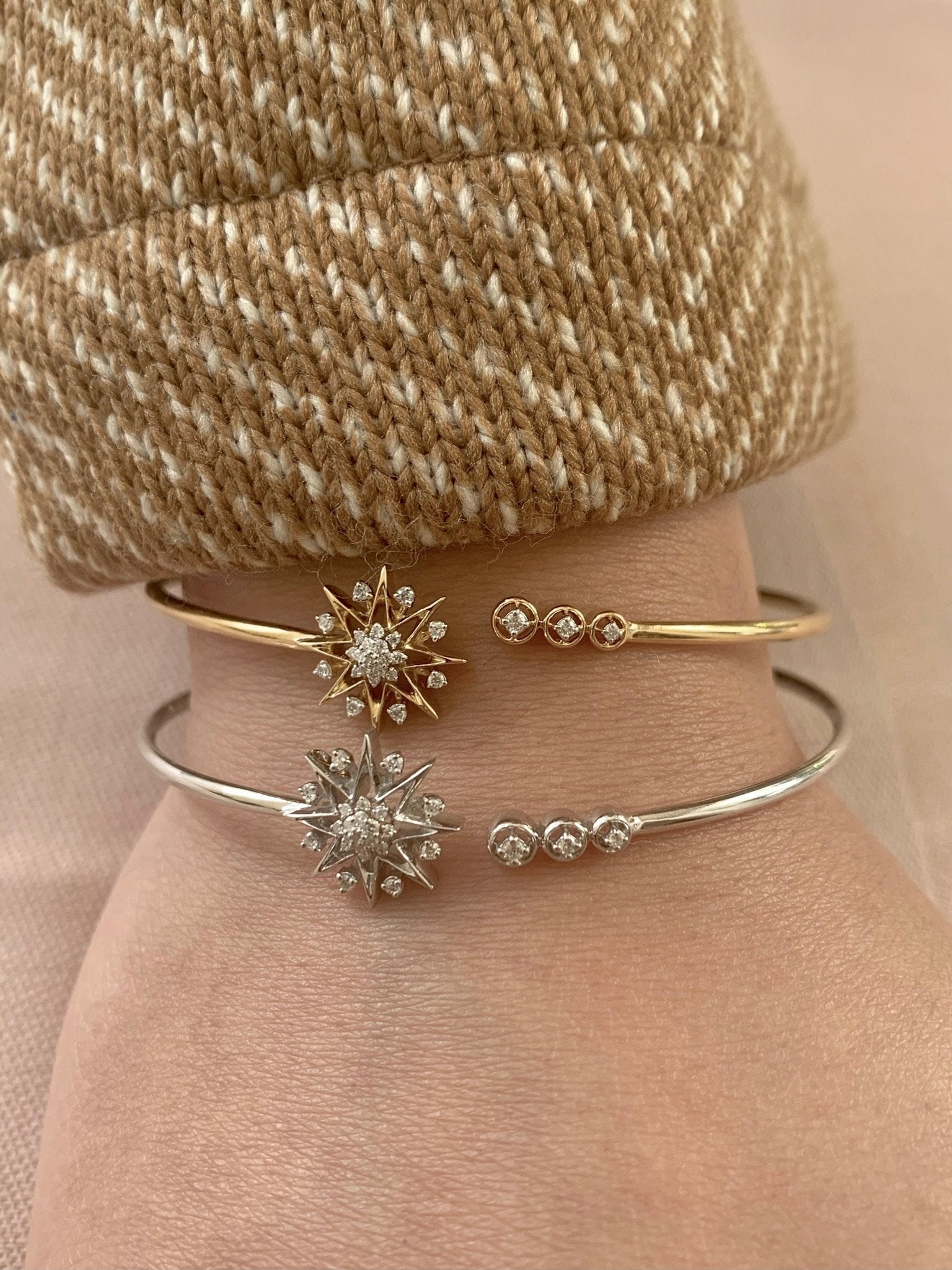 Supernova Star Adjustable Diamond Cuff in Sterling Silver featuring genuine diamonds, showcasing its elegant design and adjustable feature.