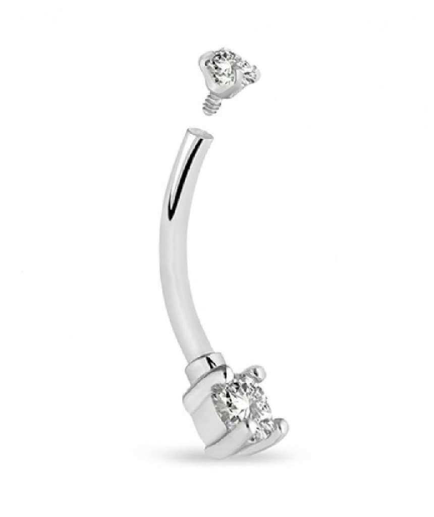 Surgical Steel Internally Threaded Belly Ring with cubic zirconia, showcasing its elegant design and available colors.