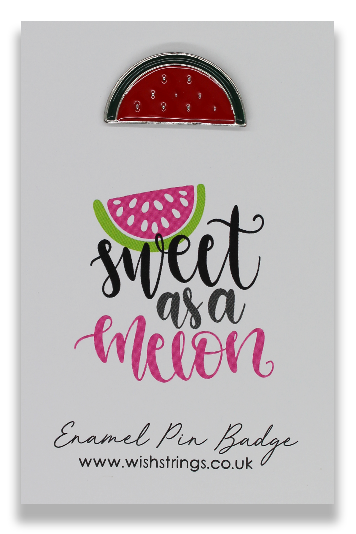 SWEET MELON Pin Badge featuring vibrant colors and quirky design, displayed on an inspirational gift card.