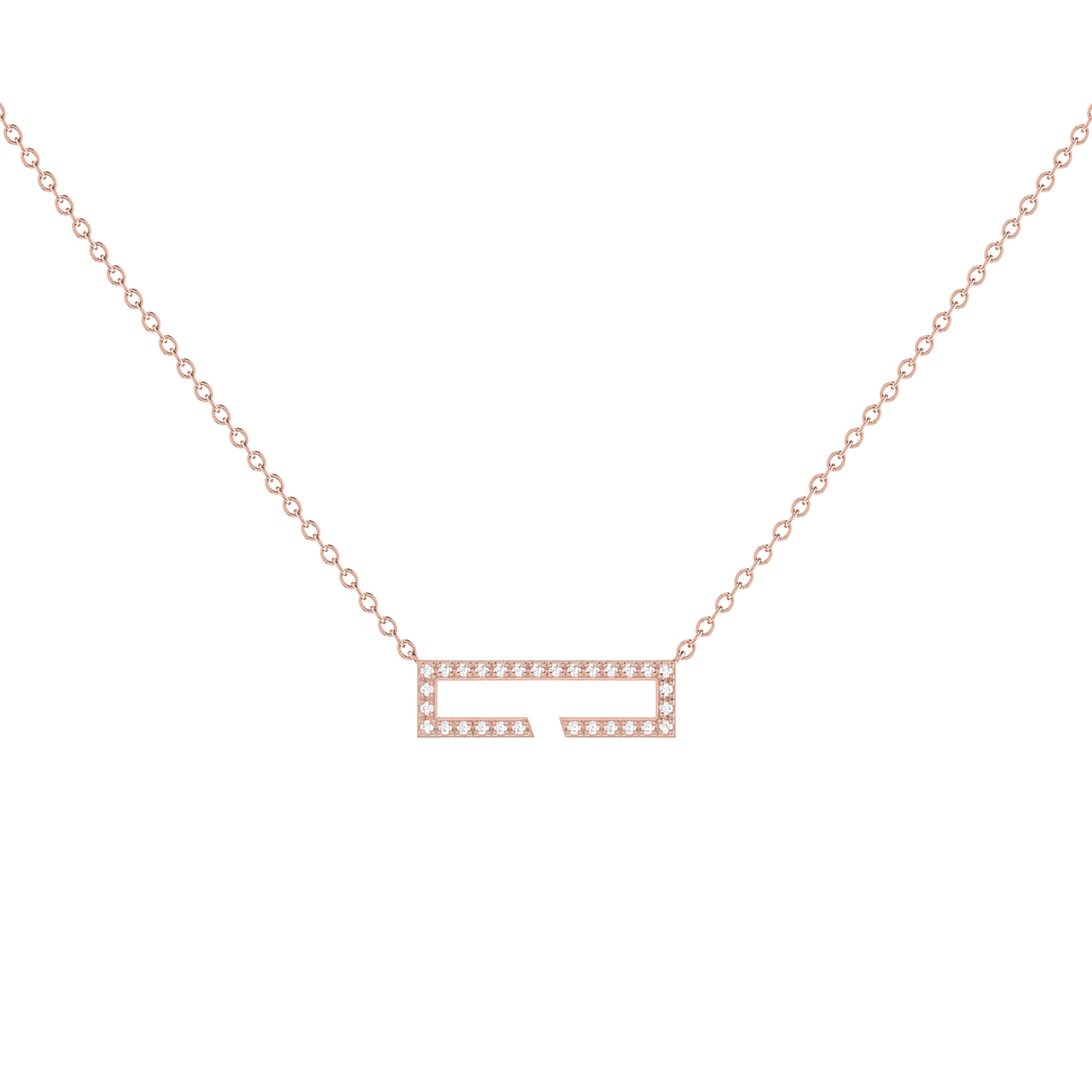 Swing Rectangle Diamond Necklace in 14K Rose Gold Vermeil, featuring genuine diamonds set in 925 Sterling Silver with an 18-inch cable chain.
