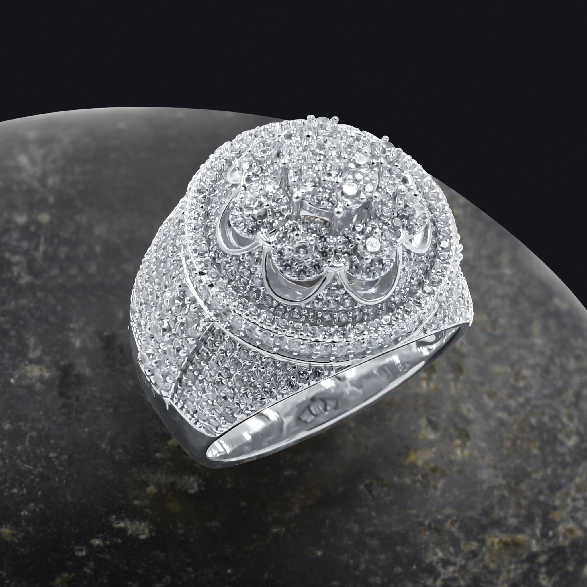 Elegant SYLVAN Silver Ring featuring cubic zirconia stones in a floral pattern, crafted from 925 sterling silver.