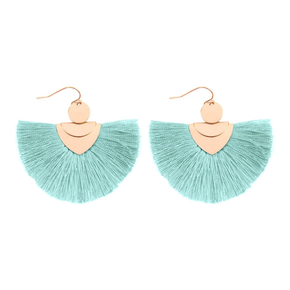 Colorful tassel hook earrings by DOBBI, featuring a stylish design with a 2-inch drop length and vibrant tassels.