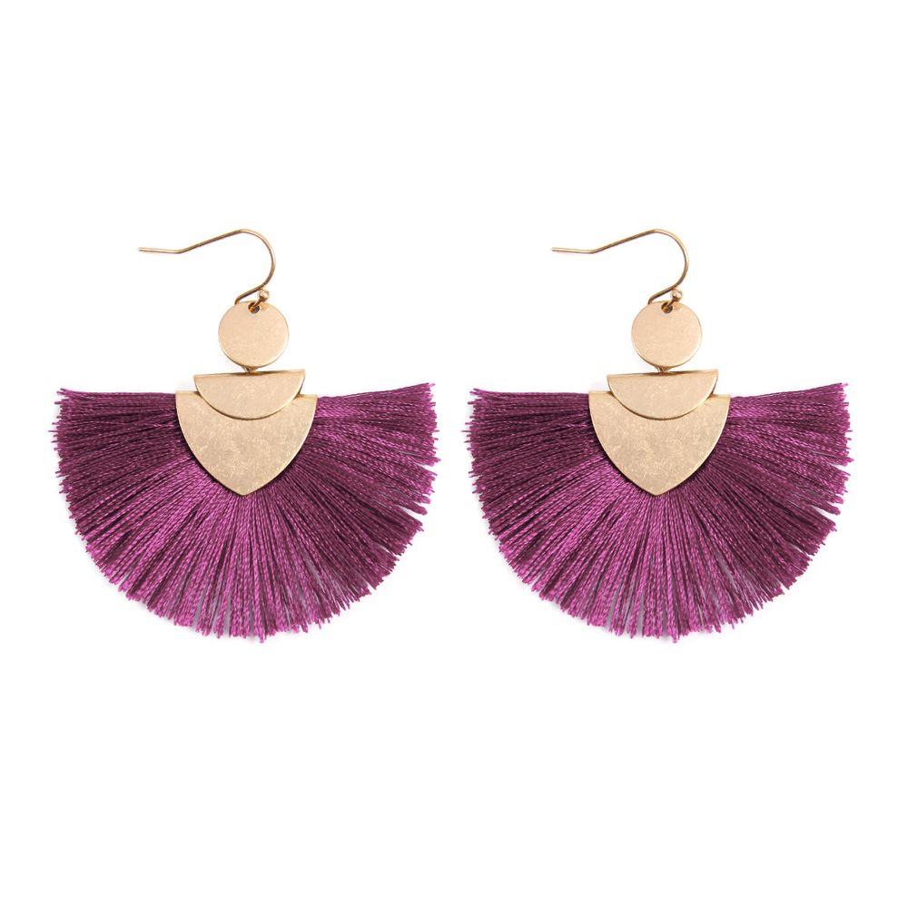 Colorful tassel hook earrings by DOBBI, featuring a stylish design with a 2-inch drop length and vibrant tassels.