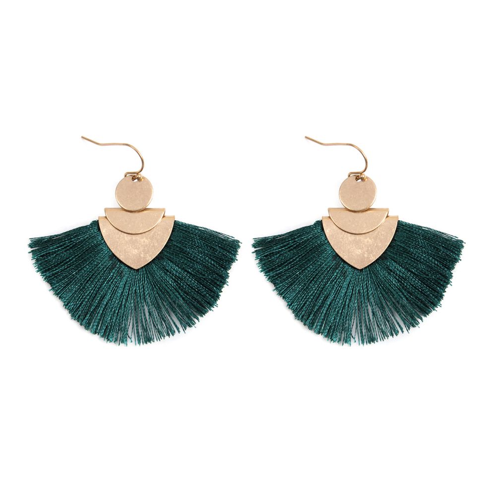 Colorful tassel hook earrings by DOBBI, featuring a stylish design with a 2-inch drop length and vibrant tassels.
