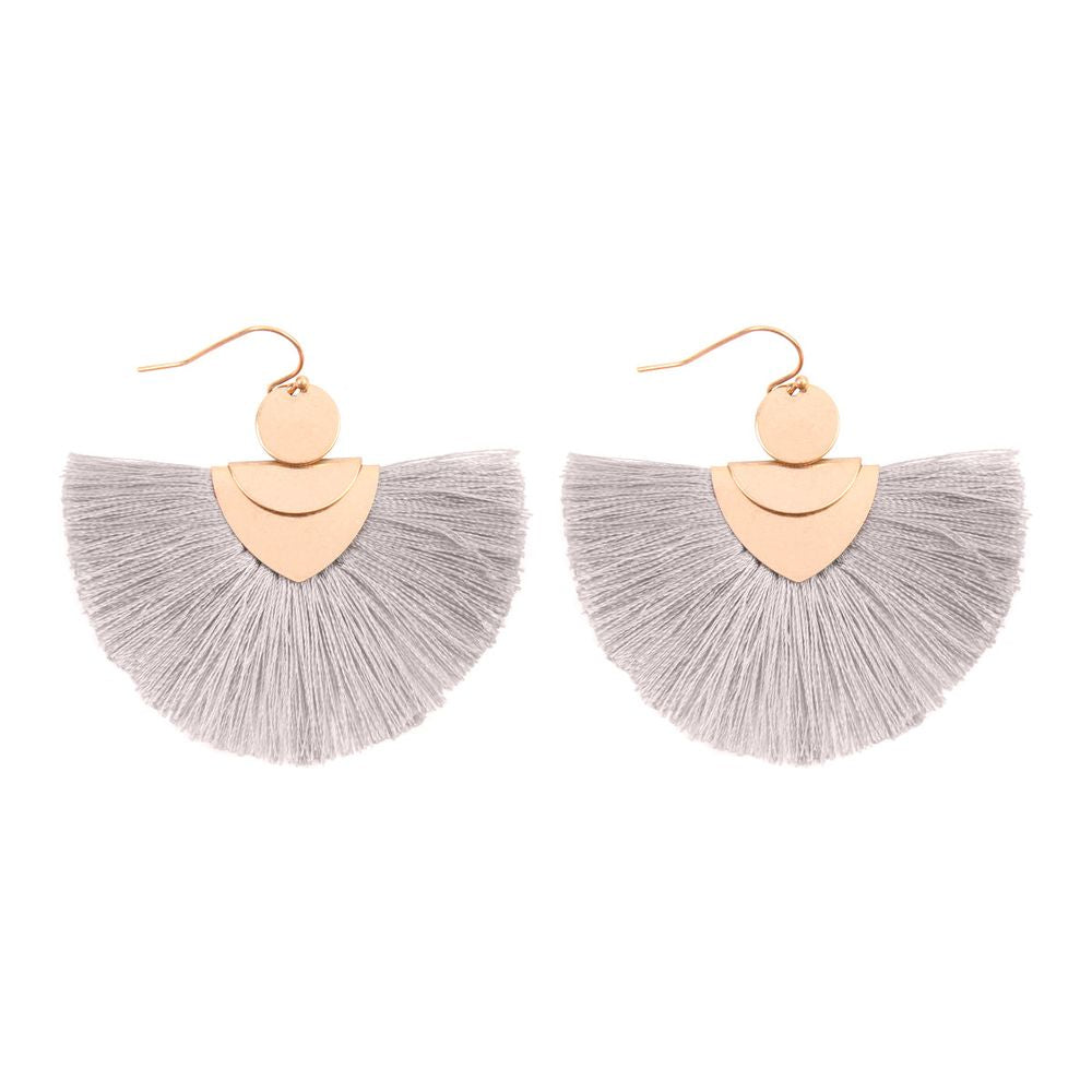 Colorful tassel hook earrings by DOBBI, featuring a stylish design with a 2-inch drop length and vibrant tassels.