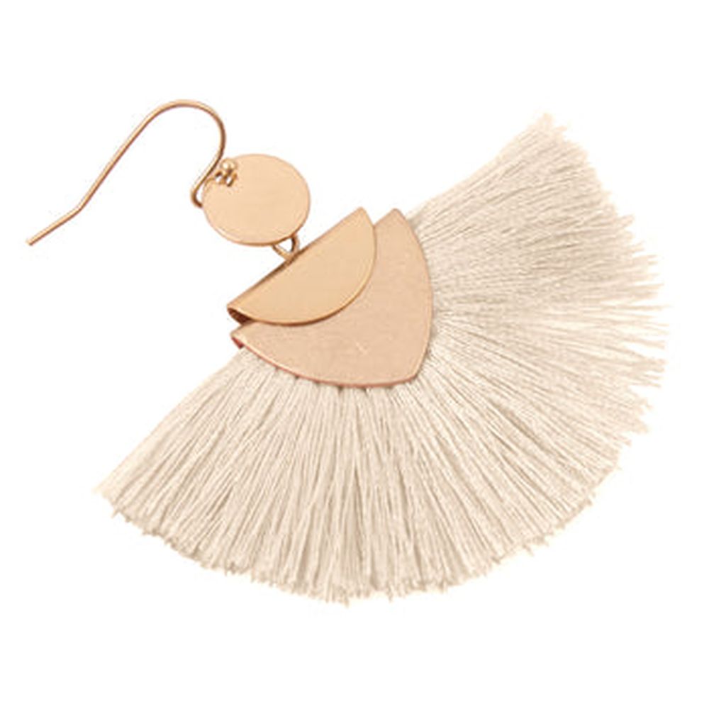 Colorful tassel hook earrings by DOBBI, featuring a stylish design with a 2-inch drop length and vibrant tassels.