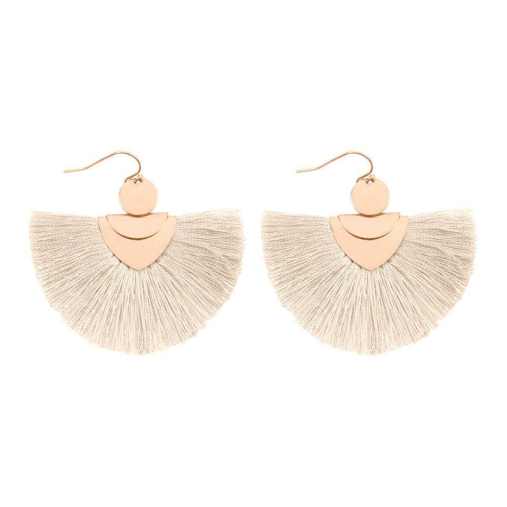 Colorful tassel hook earrings by DOBBI, featuring a stylish design with a 2-inch drop length and vibrant tassels.