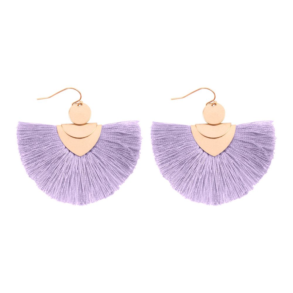 Colorful tassel hook earrings by DOBBI, featuring a stylish design with a 2-inch drop length and vibrant tassels.