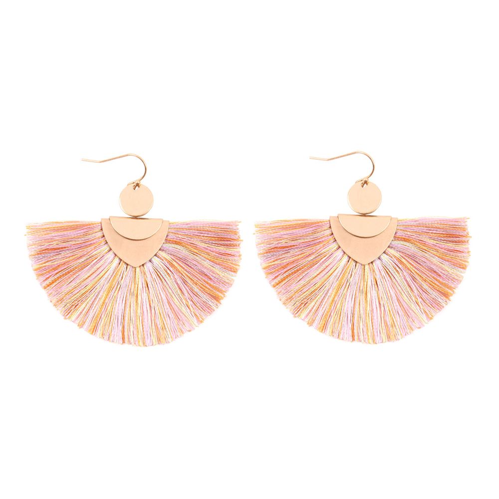 Colorful tassel hook earrings by DOBBI, featuring a stylish design with a 2-inch drop length and vibrant tassels.