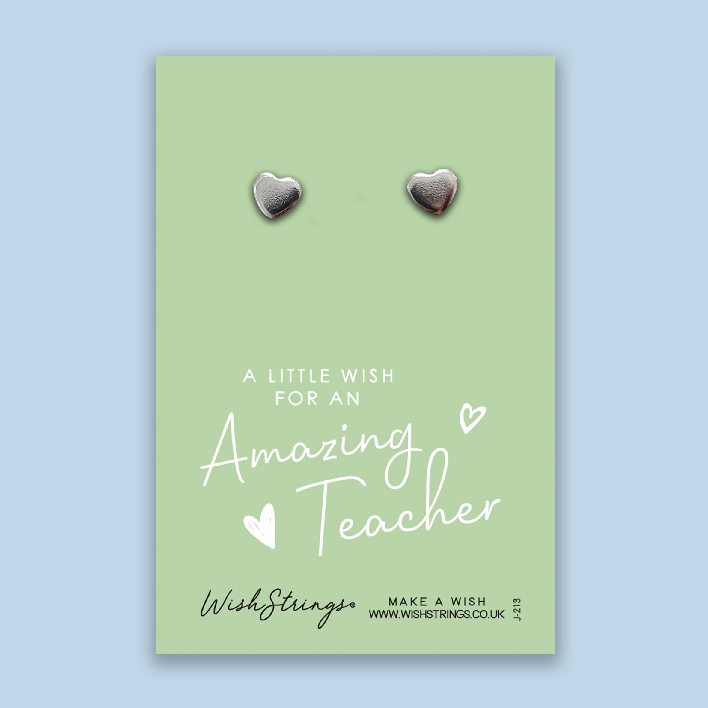 Silver Heart Stud Earrings made of 304 stainless steel, elegantly designed and presented on a gift card.