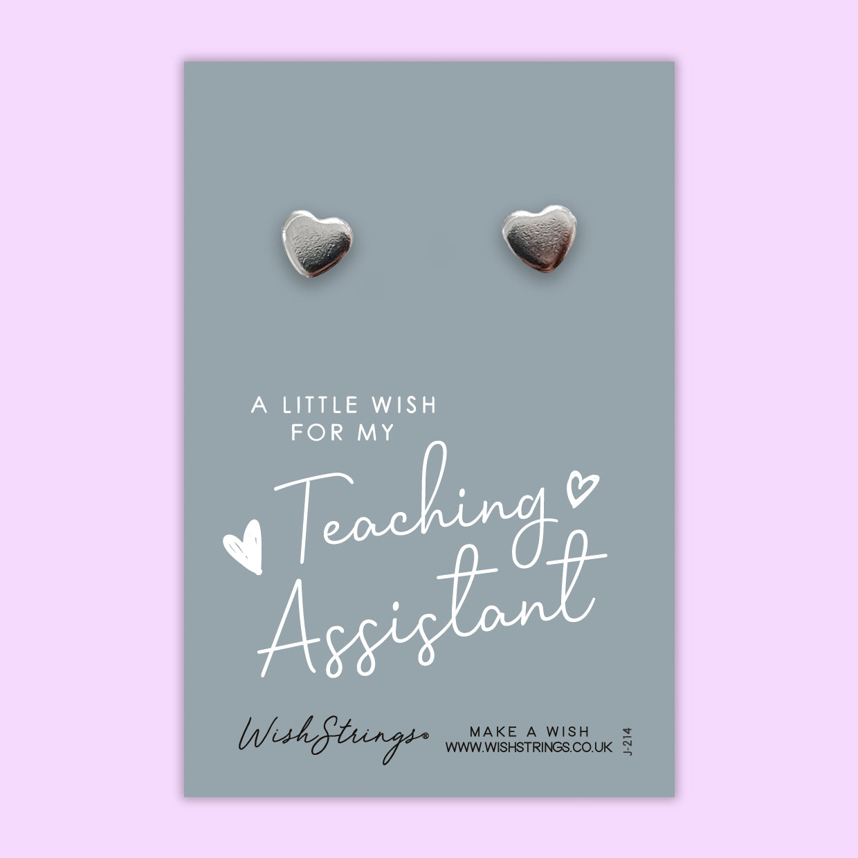 Silver Heart Stud Earrings made of 304 stainless steel, elegantly designed and presented on a gift card.