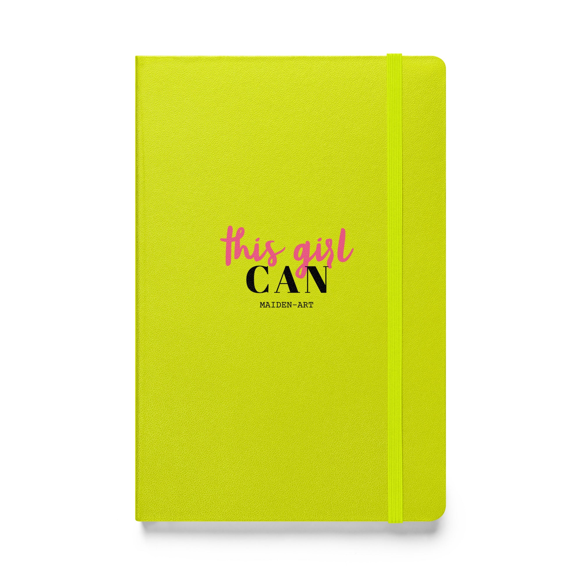 This Girl Can Hardcover Bound Notebook with elastic closure, ribbon marker, and expandable inner pocket, featuring lined cream-colored pages.