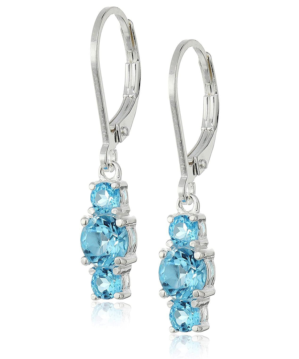 Three Stone Leverback Dangle earrings featuring Austrian Crystals in Blue Topaz, elegantly designed and crafted in Italy.