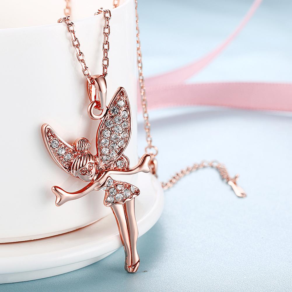 Tinkerbell Classic Necklace in 18K rose gold with crystal embellishments, featuring a delicate design and lobster clasp.