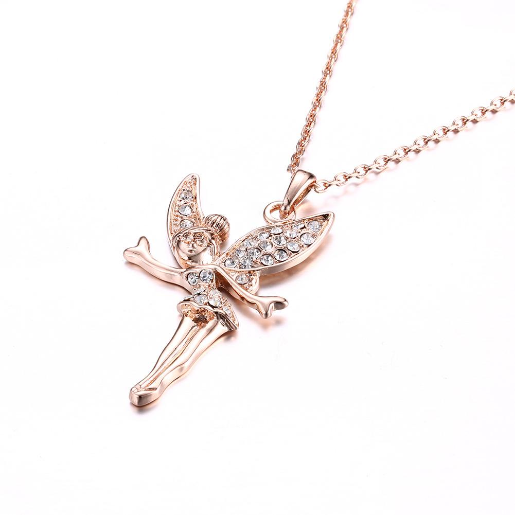 Tinkerbell Classic Necklace in 18K rose gold with crystal embellishments, featuring a delicate design and lobster clasp.