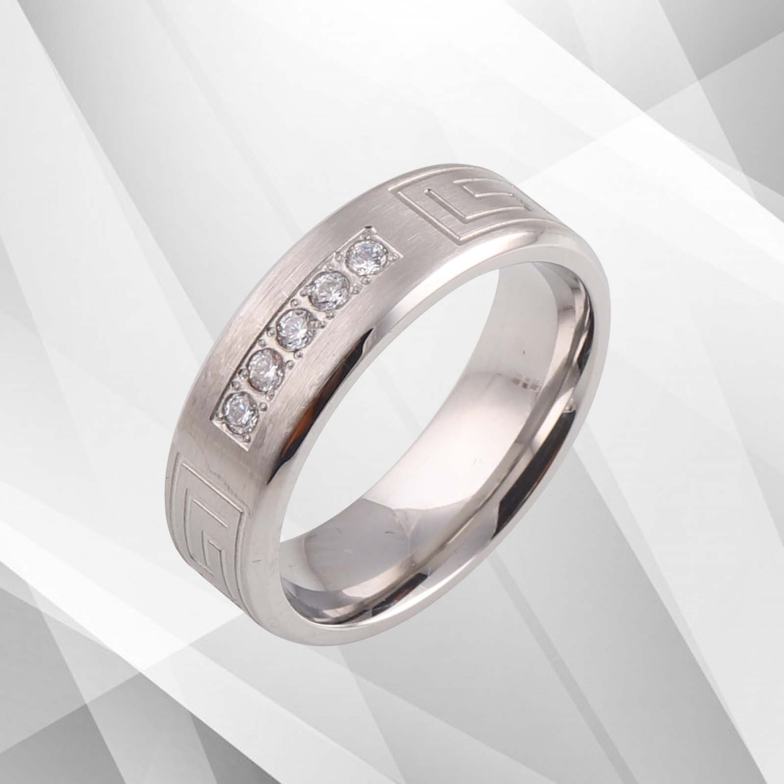 Titanium Five 0.35Ct CZ Diamond Wedding Band with 18Ct White Gold Over finish, featuring five sparkling diamonds in a flat-court design.