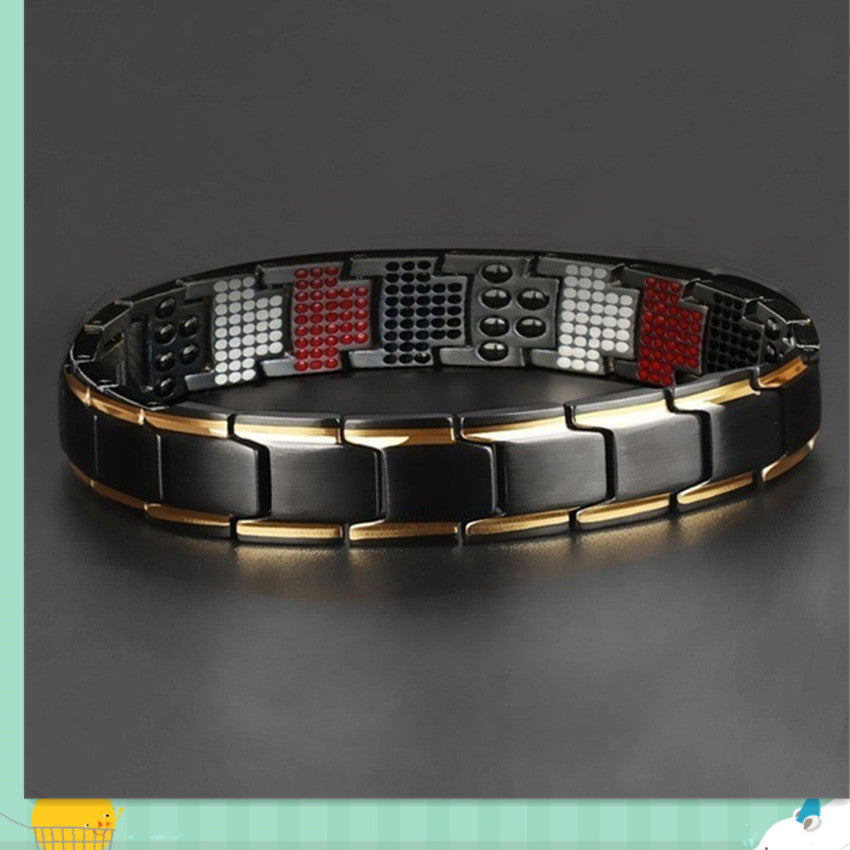 A stylish titanium magnetic bracelet for men, featuring a sleek stainless steel design with a polished finish.