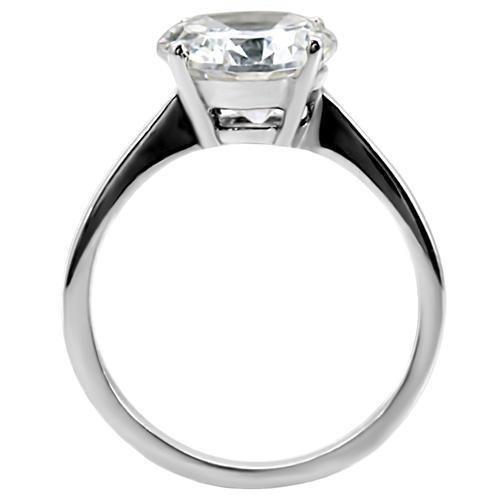 TK013 High Polished Stainless Steel Ring featuring a clear AAA Grade CZ center stone, showcasing a sleek and modern design.