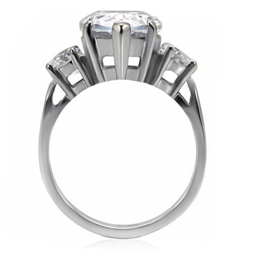 Silver ring with three diamonds.