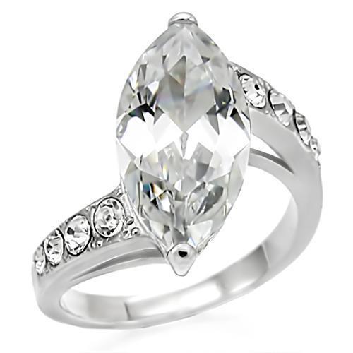 TK008 High Polished Stainless Steel Ring featuring a clear AAA Grade CZ stone, showcasing its elegant design and shiny finish.
