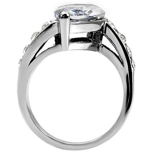 TK008 High Polished Stainless Steel Ring featuring a clear AAA Grade CZ stone, showcasing its elegant design and shiny finish.