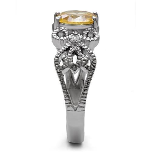 TK080 High Polished Stainless Steel Ring featuring AAA Grade champagne CZ stone, showcasing its elegant design and shiny finish.