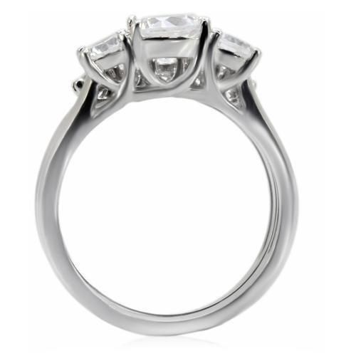 TK098 High Polished Stainless Steel Ring featuring a clear AAA Grade CZ center stone, showcasing its elegant design and shiny finish.