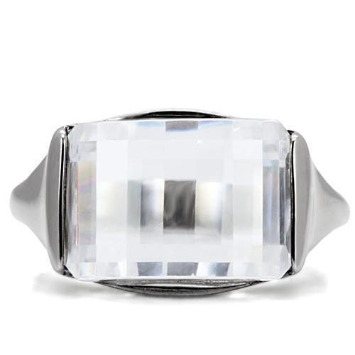 TK100 High Polished Stainless Steel Ring featuring a clear AAA Grade CZ stone, showcasing a sleek and shiny design.