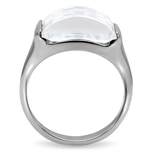 TK100 High Polished Stainless Steel Ring featuring a clear AAA Grade CZ stone, showcasing a sleek and shiny design.