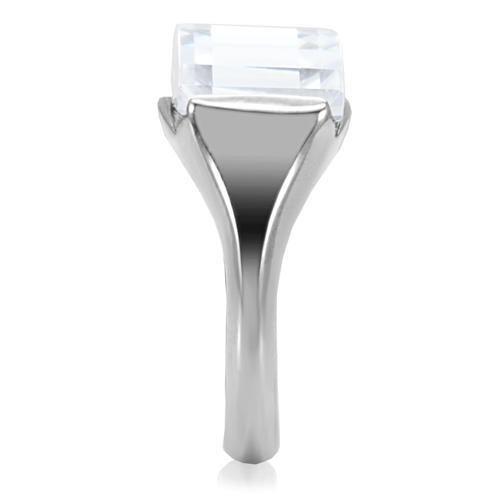 TK100 High Polished Stainless Steel Ring featuring a clear AAA Grade CZ stone, showcasing a sleek and shiny design.