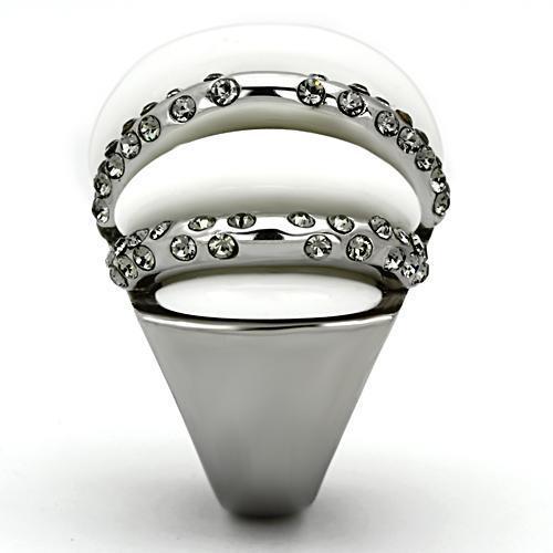 TK1011 High Polished Stainless Steel Ring featuring a black diamond crystal centerpiece, showcasing its elegant design and shiny finish.