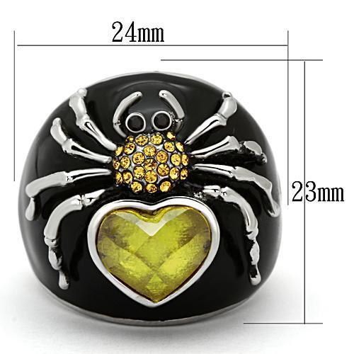 TK1019 High Polished Stainless Steel Ring featuring AAA Grade CZ center stone in Topaz color, showcasing a brilliant shine.