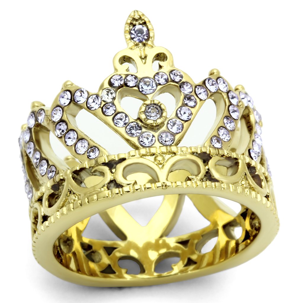 TK1105 IP Gold Stainless Steel Ring featuring a top-grade tanzanite crystal, showcasing a luxurious gold finish.