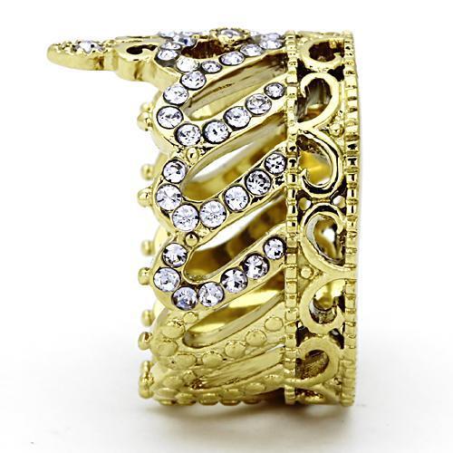 TK1105 IP Gold Stainless Steel Ring featuring a top-grade tanzanite crystal, showcasing a luxurious gold finish.