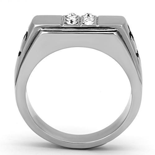 TK1071 High Polished Stainless Steel Ring featuring a clear top grade crystal centerpiece, showcasing a shiny and elegant design.