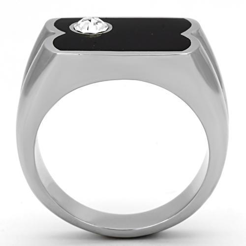 TK1073 High Polished Stainless Steel Ring featuring a clear top-grade crystal centerpiece, showcasing its elegant design and shine.