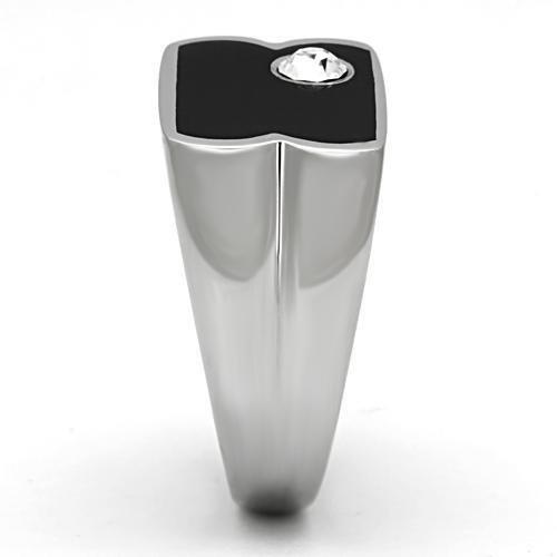 TK1073 High Polished Stainless Steel Ring featuring a clear top-grade crystal centerpiece, showcasing its elegant design and shine.