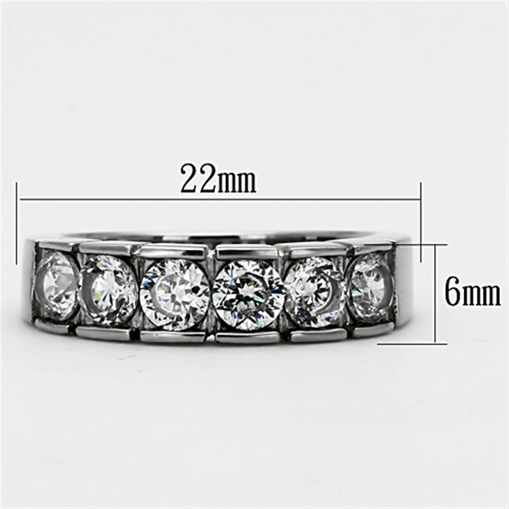 TK1082 High Polished Stainless Steel Ring featuring a clear AAA Grade CZ stone, showcasing its elegant design and shine.