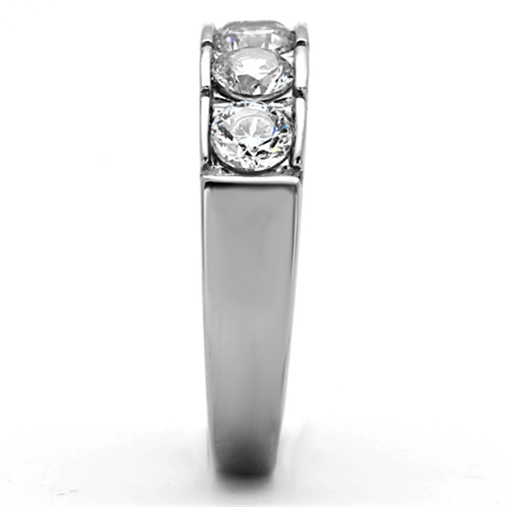 TK1082 High Polished Stainless Steel Ring featuring a clear AAA Grade CZ stone, showcasing its elegant design and shine.