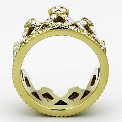 TK1109 IP Gold Stainless Steel Ring featuring a clear top-grade crystal, showcasing its elegant design and luxurious finish.