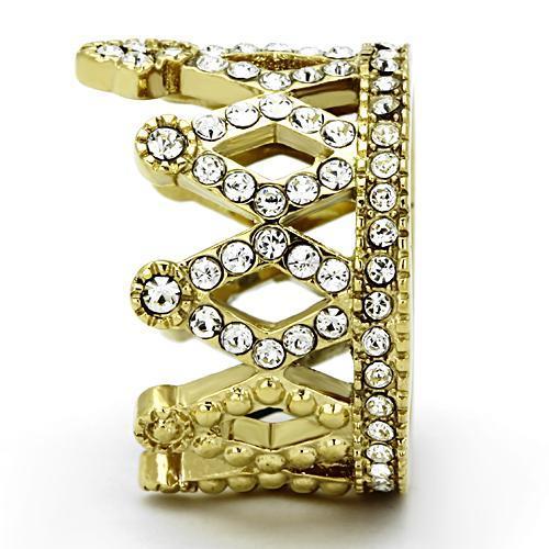 TK1109 IP Gold Stainless Steel Ring featuring a clear top-grade crystal, showcasing its elegant design and luxurious finish.