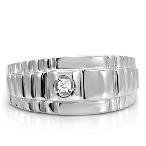 TK120 High Polished Stainless Steel Ring featuring a clear AAA Grade CZ stone, showcasing a sleek and modern design.