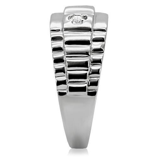 TK120 High Polished Stainless Steel Ring featuring a clear AAA Grade CZ stone, showcasing a sleek and modern design.