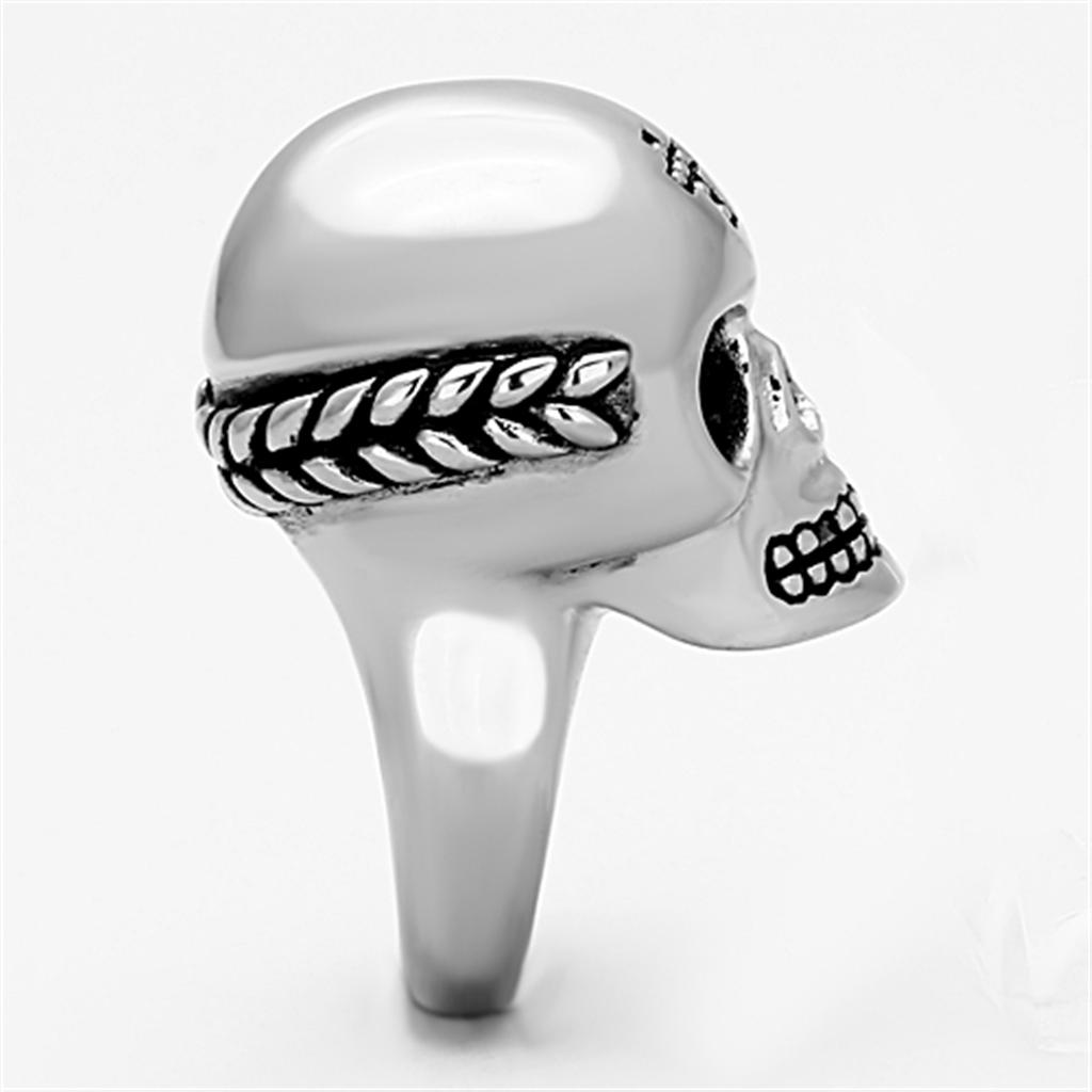 TK1202 High Polished Stainless Steel Ring featuring a jet black epoxy center stone, showcasing a sleek and elegant design.