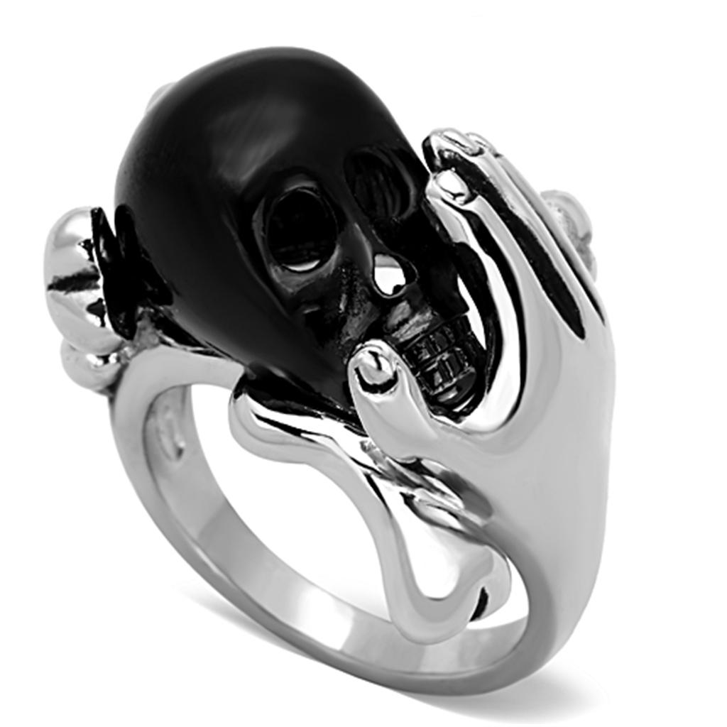 TK1206 Two-Tone IP Black Stainless Steel Ring featuring a jet epoxy center stone, showcasing a modern and elegant design.