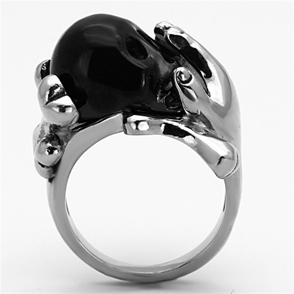 TK1206 Two-Tone IP Black Stainless Steel Ring featuring a jet epoxy center stone, showcasing a modern and elegant design.